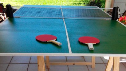 meas de tenis de mesa casera en el jardín